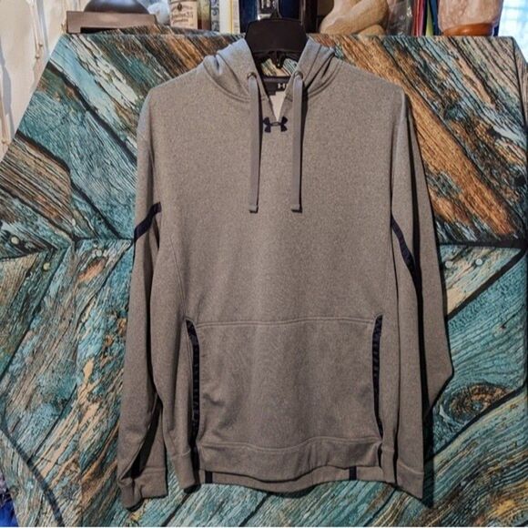 Under Armour Men's Large Grey & Navy Stripe Loose Fit Hoodie - Picture 1 of 4